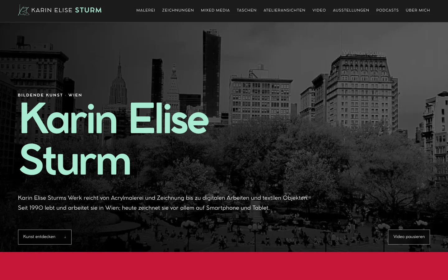 Website von Karin Elise Sturm: Startseite mit Werkkategorien