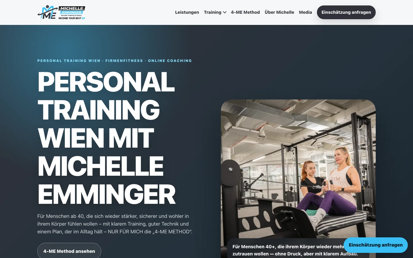 Website von Michelle Emminger: Personal Training Wien mit der 4-ME Method